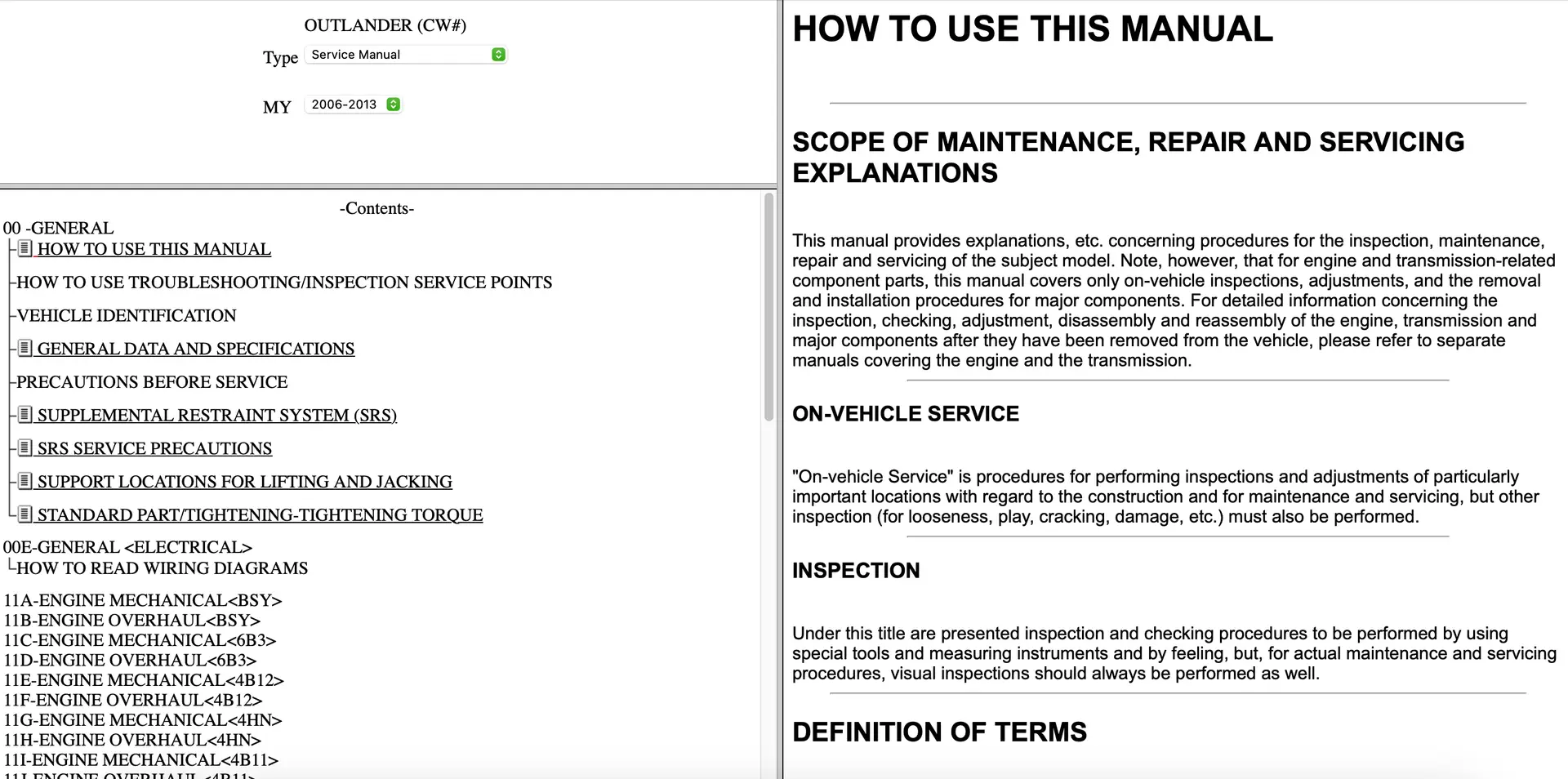 Mitsubishi Outlander Workshop and Wiring Manual 2006-2013 - Image 6